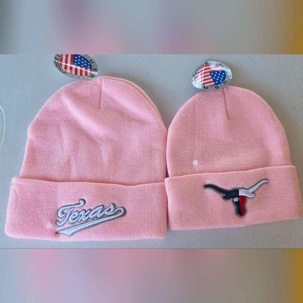 Texas Pink Kids Beanie Hat Set